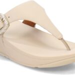 womens  Crystal-buckle Leather Toe-post SandalsWedge Sandal