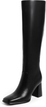 Knee High Boots Women Chunky Heel Square Toe Tall Boots for Women High Heel Side Zipper Long Boots