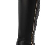 Women's Knee High Boots Low Block Heel Riding Boots Round Toe Side Zipper Biker Motorcycle Buckle Boots