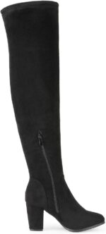 Women's Thigh High Over The Knee Fashion Boots Block Mid Heel Long Sexy Faux Fur Boots - Image 2