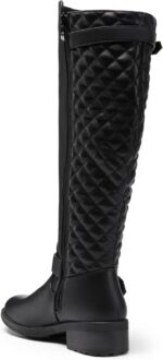 Women's Knee High Boots Low Block Heel Riding Boots Round Toe Side Zipper Biker Motorcycle Buckle Boots - Image 2