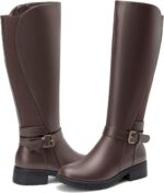Women's Stretch Knee High Boots Low Block Heel Buckle Strap Classic Riding Boots Ladies Side Zip Elastic Casual Fashion Winter Boots