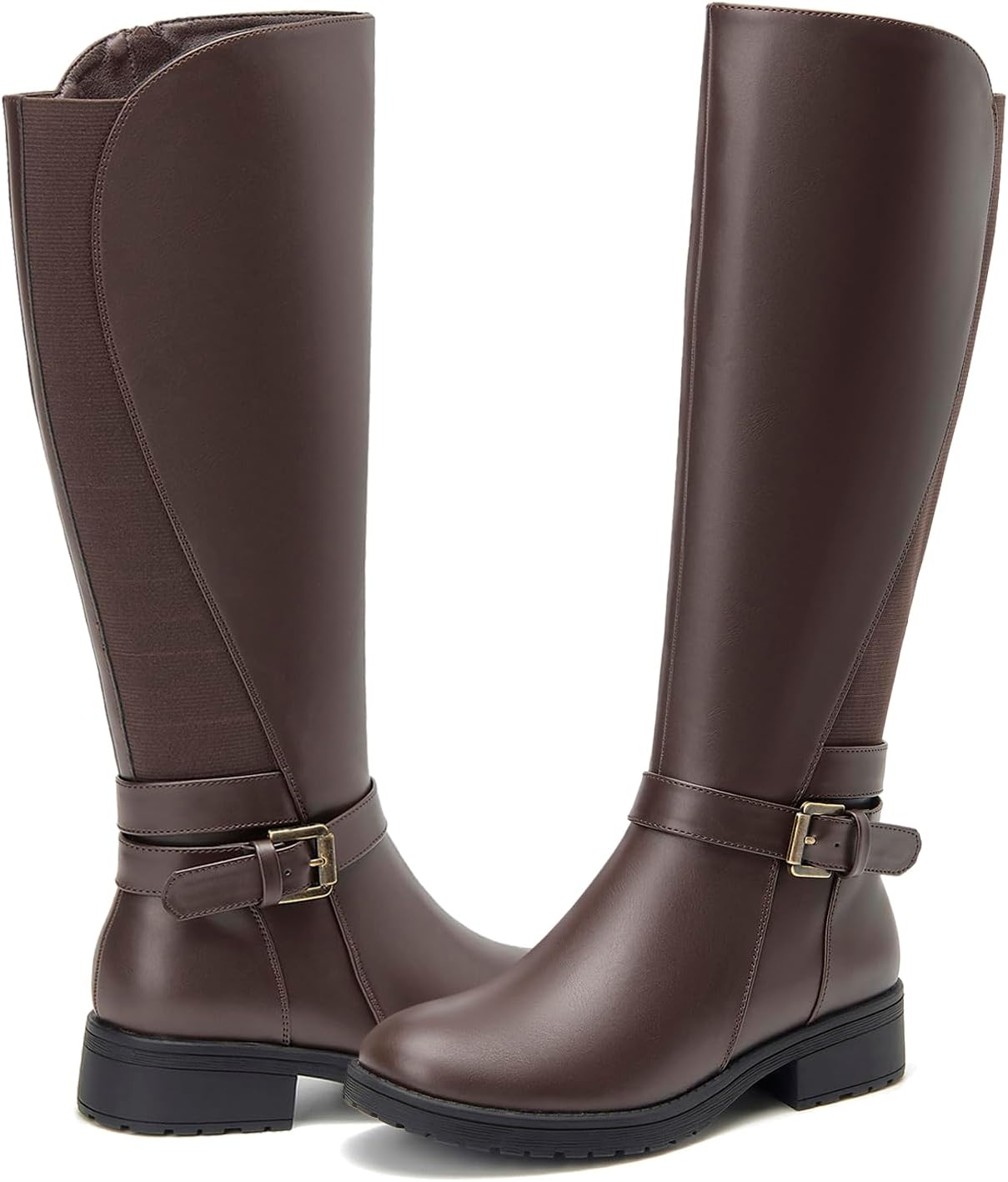 61ioPgFLnL._AC_SL1500_.jpg Women's Stretch Knee High Boots Low Block Heel Buckle Strap Classic Riding Boots Ladies Side Zip Elastic Casual Fashion Winter Boots - Image 1