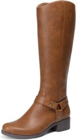 Boots For Women Knee High, Comfortable Pull On Side Zipper Buckle Riding Boots
