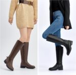 Women's Stretch Knee High Boots Low Block Heel Buckle Strap Classic Riding Boots Ladies Side Zip Elastic Casual Fashion Winter Boots - Image 2