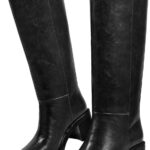 Women's Knee High Boots Tall Riding Boots with Block Chunky Heel Almond Round Toe and Low Platform Pull on Winter Fall Fashion Long Boots
