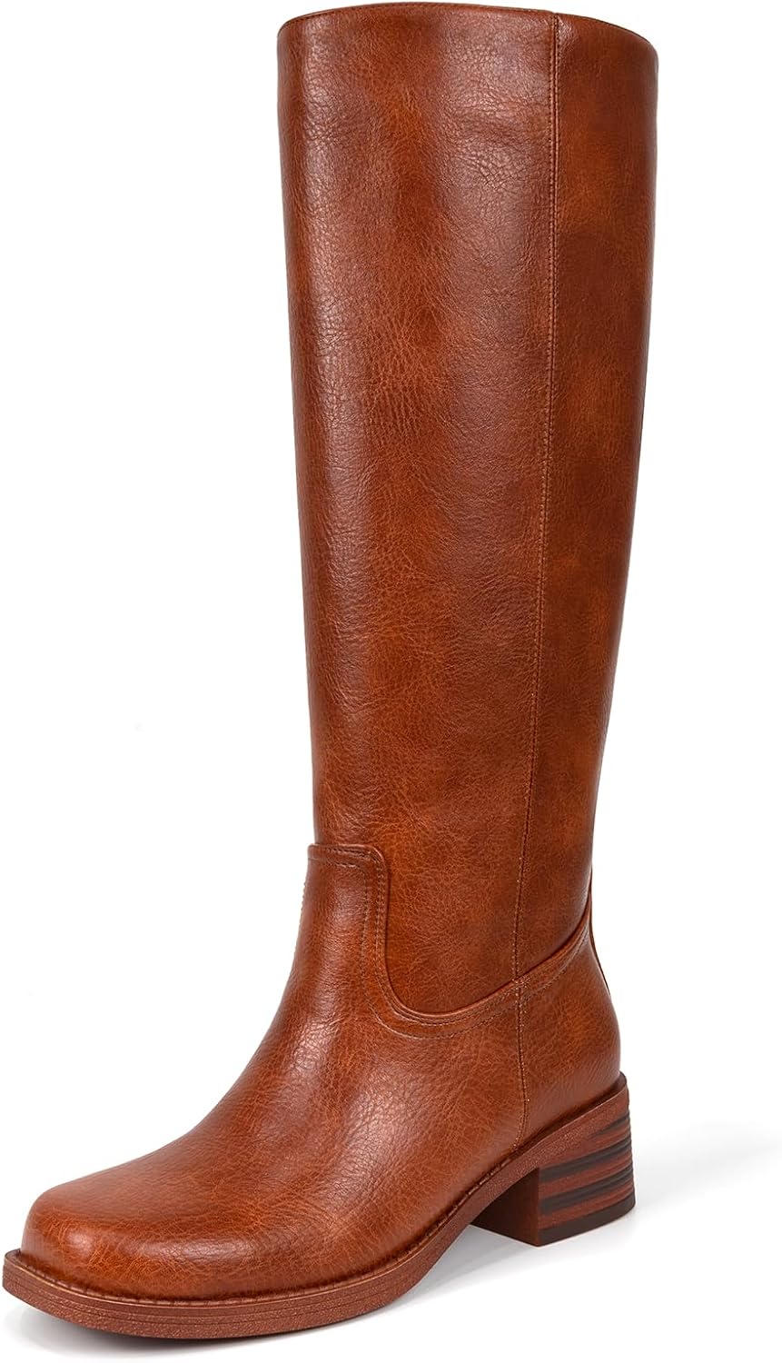 71YOVMR3w9L._AC_SL1500_.jpg Platform Knee High Boots for Women Square Toe Chunky Block Low Heel Long Boots Wide Calf Riding Boots Pull on Tall Boots - Image 1