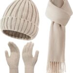 Winter Beanie Hat Scarf Gloves Set, Hat Gloves Scarf Set Women