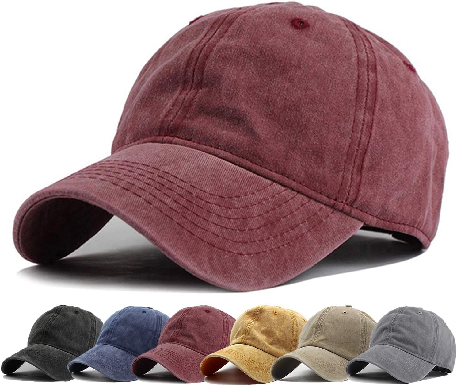71txzs8YsDL._AC_SL1500_.jpg Vintage Washed Cotton Adjustable Curved-Brim Baseball Cap - Image 1