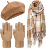 3 Pcs Winter Beret Hat Scarf Gloves Set for Women Warm Gift