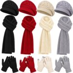 4 Sets Women's Winter Beanie Hat Scarf Glove Kit Bulk