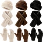 Twistover 3 Set Women Hat Scarf Gloves Set, Winter Faux Fur Mongolian Hat