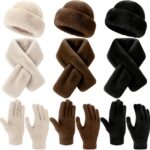 Twistover 3 Set Women Hat Scarf Gloves Set, Winter Faux Fur Mongolian Hat