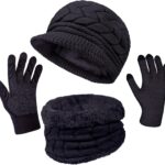 3 in 1 Womens Winter Hat Gloves Scarf Set, Warm Hat Mittens